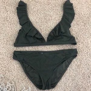 Ruffled Dark Green Michael Kors Bikini Set